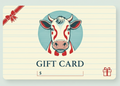 Cartoon cow face with red and black markings on a blue striped background