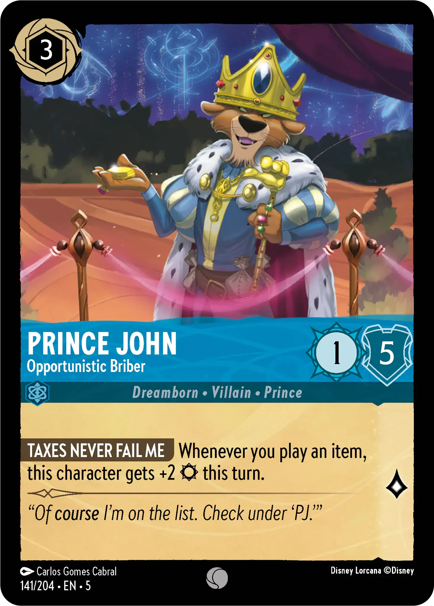 Lorcana - Prince John - Opportunistic Briber - Shimmering Skies