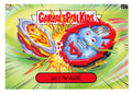 Trading card featuring a character named 'Bey Wade' from 'Garbage Pail Kids' with vibrant colors and dynamic design.