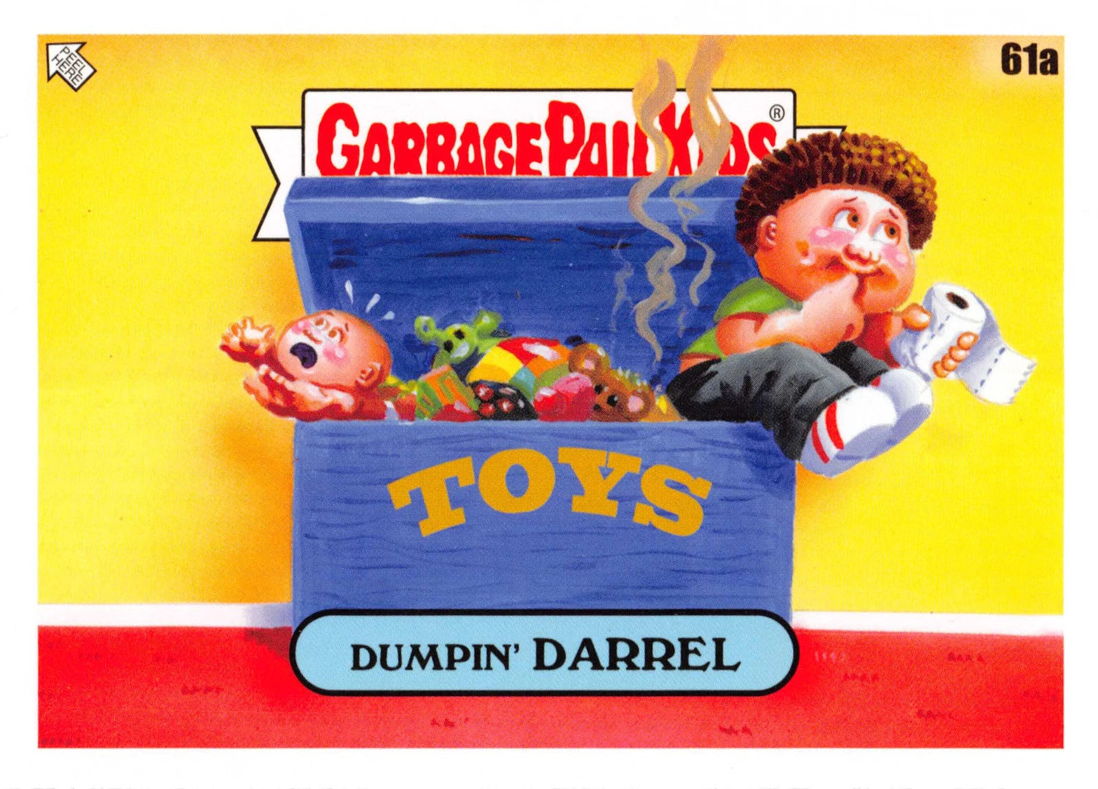 Garbage Pail Kids trading card featuring Dumpin' Darrel with a colorful border.